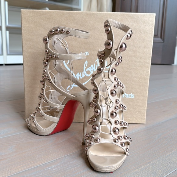 Christian Louboutin Amazoubille 120 Nappa SIZE 38.5 Nude/Rose Gold - Picture 2 of 9